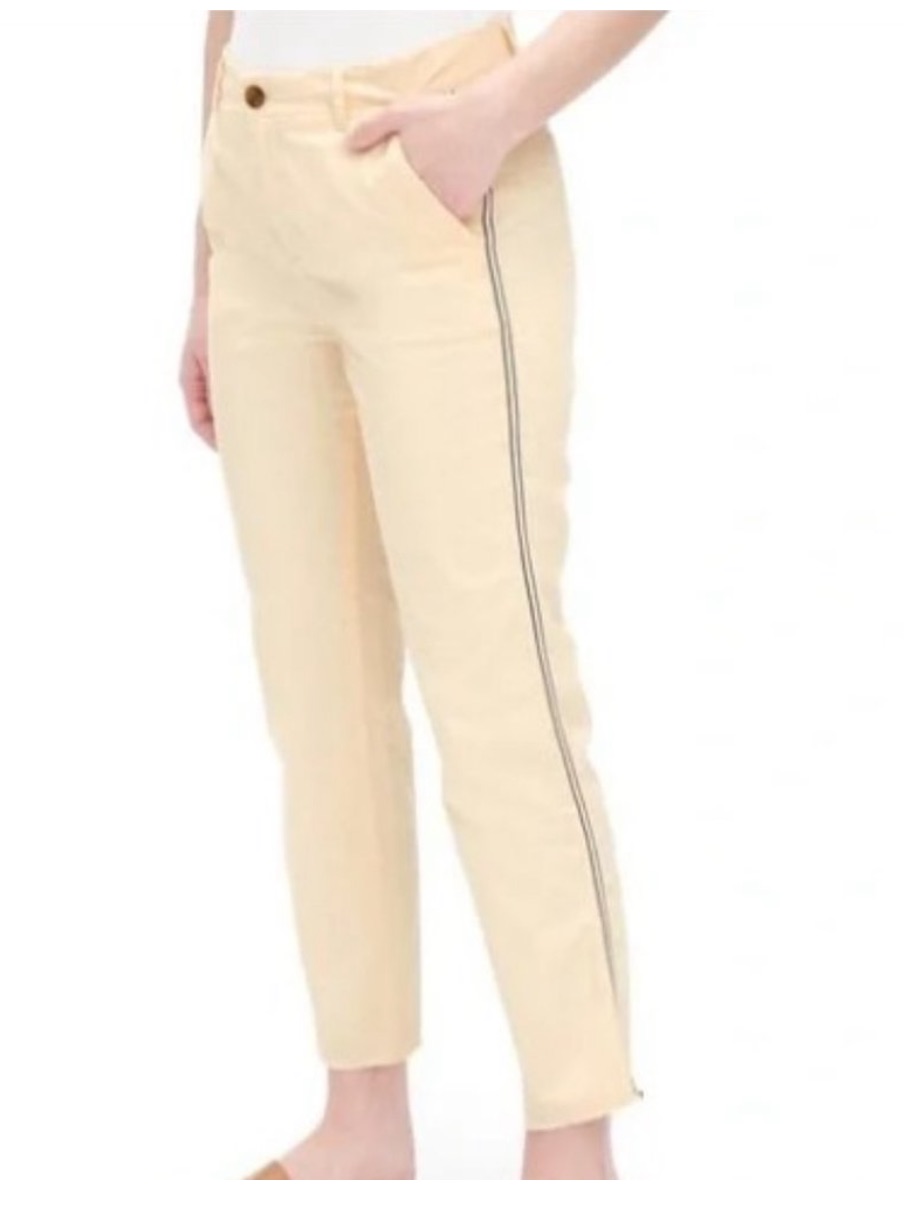 Gap Nwt Girlfriend Chino In Creamy Yellow Pinstripe Side Raw Hem